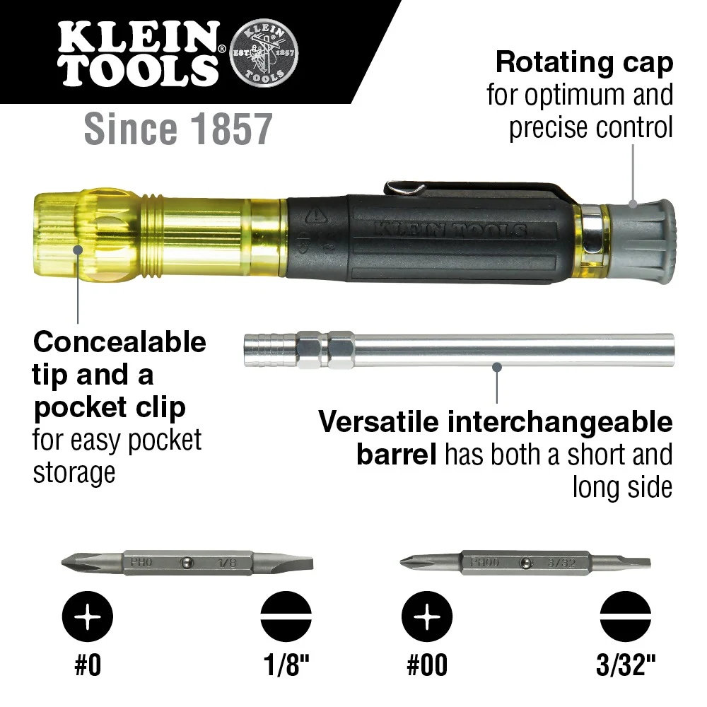 KLEIN TOOLS 32614 карманная прецизионная отвертка 4-в-1