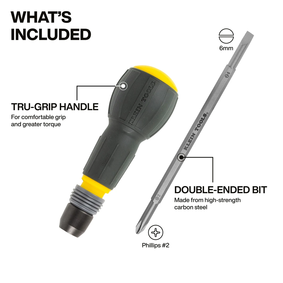 KLEIN TOOLS 32960A отвертка Fastbit Tru-Grip со сменным стержнем PH2 / SL 6 мм